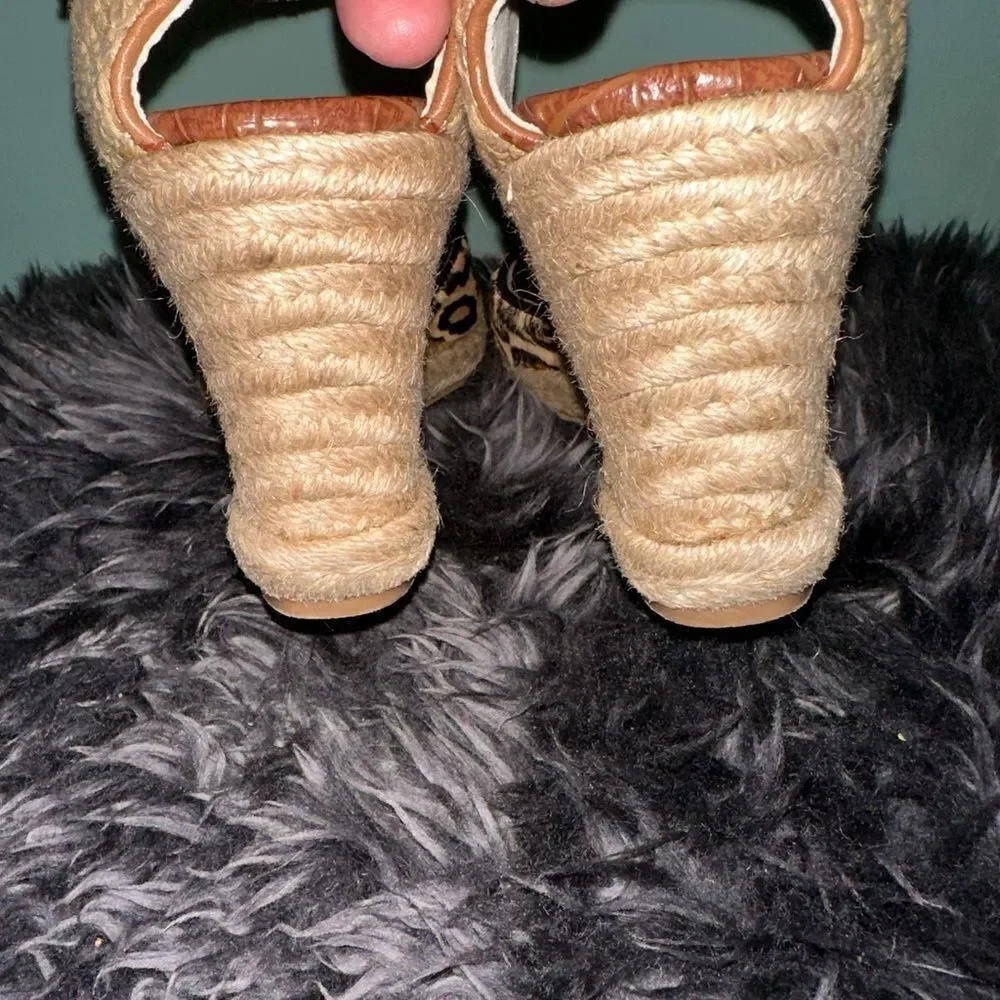 Sam Edelman Harmony Leopard Wedge espadrilles Sandals EUC SZ 9.5